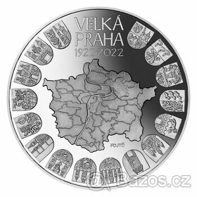 Stříbrná mince 10000 Kč 2022 Založení Velké Prahy v leštěné - 1