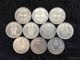 10 kusů 1 korun Rakousko Uhersko, každá mince jiná