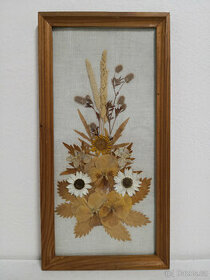 Starý obraz zo sušenými kvetmi 34,6x17,5cm - 1