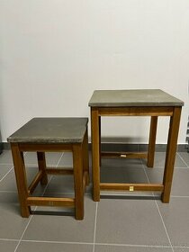 Odkládací stolky 2 ks z masivu a betonové desky - 1