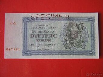ČESKOSLOVENSKÉ BANKOVKY: VZÁCNA 2000-KORÚN-1945 Perf - 1