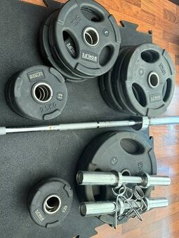 Pogumované kotouče125kg, činky, olymp osa a podlaha
