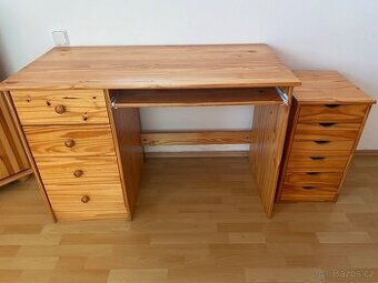 Psací stůl z borovice masiv + kontejner 6 šuplíků