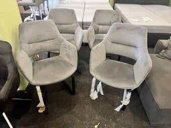 Nové 4x jídelní židle-křesílka šedé sametové