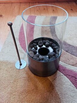 Malý lihový krb kulatý, sklo, nerez