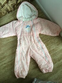 Prodám zimní, růžovou kombinézku se sněhulákem vel. 74-80 cm