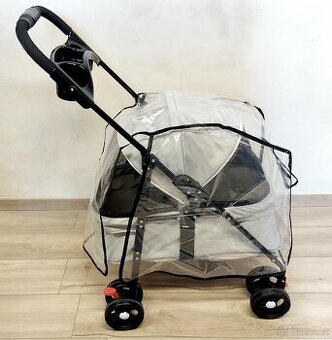 Prostorný skládací kočárek pro psy + pláštěnka - nové