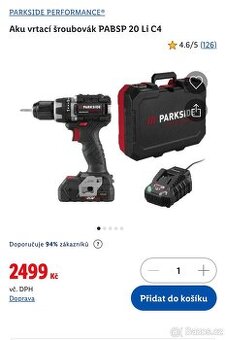 PARKSIDE PERFORMANCE® Aku vrtací šroubovák PABSP 20 Li C4
