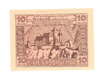 Nouzová bankovka 10 Heller Frankenfels, 1920