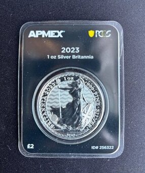 Stříbrná 1oz mince Britannia 2023 APMEX - PCGS