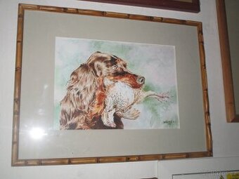 na lovu-akvarel-myslivost-myslivost-olejomalba