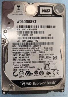 WD Scorpio Black 500GB 7,2K 16MB SATA II 2,5'' WD5000BEKT