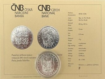 200 Koruna 1995 - 200. výročí narození P. J. Šafaříka b.k.