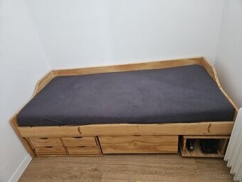 Postel z masivu s úložným prostorem, 90x200