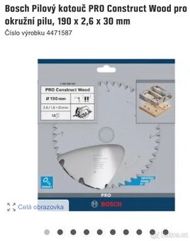 Pilový kotouč Pro construct wood Bosch 190 nový