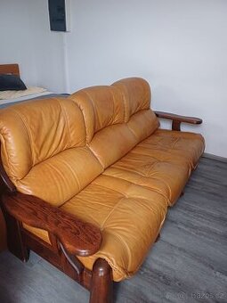 Holandská sedací souprava z pravého masivního dřeva + kůže