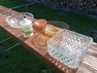 Retro skleněné misky, sklenice s víčkem
