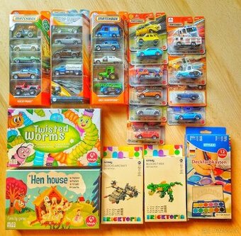 25x matchbox autíčka, hry, stavebnice, vodovky
