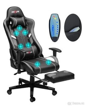 Herní kancelářská židle masážní ergonomická s opěradlem