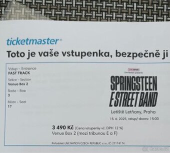 Bruce Springsteen - vtupenky na koncert