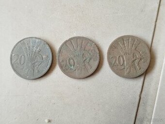 Mince Československo 20 haléř 1921, 1927, 1942