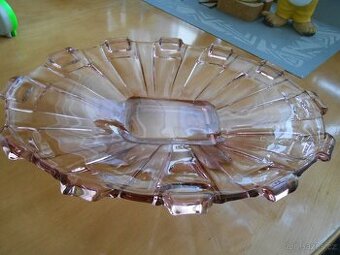 Stará skleněná mísa - růžové sklo 34cmx26cm - bez oťuků