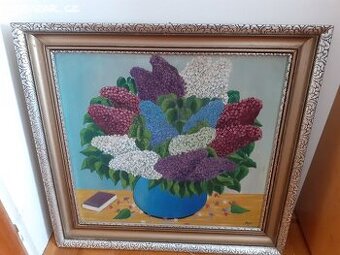 Obraz Šeříky ve váze olej na desce.Máša Šimonová