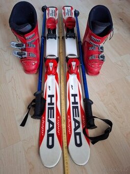 Dětské lyže 95 cm + lyžáky + hůlky + helma