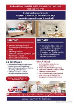 ASISTENT/KA MALOOBCHODNÍHO PRODEJE – zkrácený úvazek