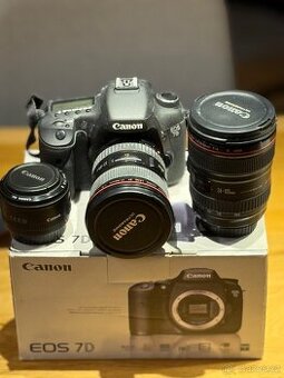 Set CANON 7D, 3 objektivy, 2 blesky