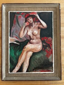 Obraz AKT žena s kloboukem, olejomalba 30x40