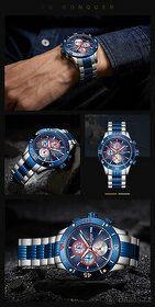 Pánské ocelové modré hodinky Naviforce s chronographem