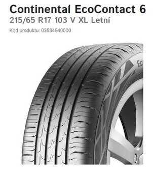 215/65/R17 V XL  letní - Continental
