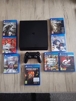 PS4 Slim 500Gb,  ovladač, kabeláž