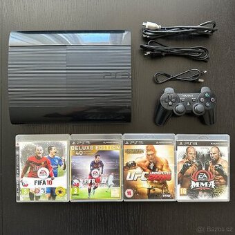 Playstation 3 PS3 super slim 500GB + 4 hry