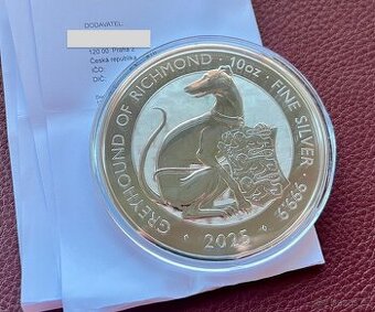 👑 Stříbrná mince 10 Oz The Tudor Beasts Greyhound