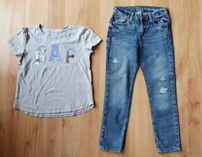 GAP Kids - dívčí jeansy (nové) vel.8 a tričko GAP vel.M