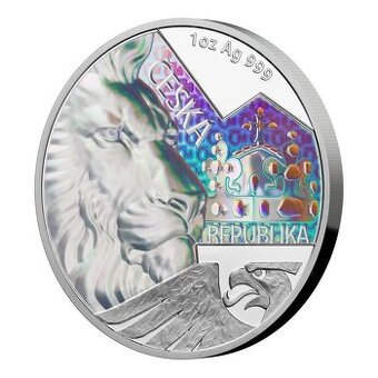 Stříbrná uncová investiční mince Český lev 2023 s hologramem