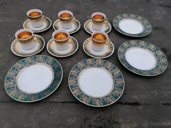 Predám zlato-tyrkysová porcelánová sada