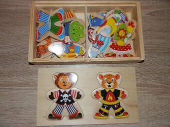 Dřevěná skládačka - oblékání zvířátek