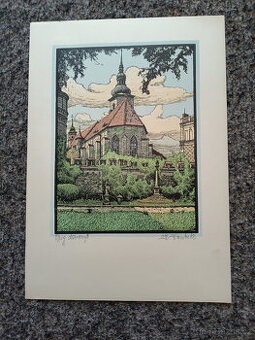 Karel Koubek Plzeň originál dřevoryt