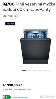 Nová vest. myčka SIEMENS STUDIOLINE SN97T801CE-TOP model