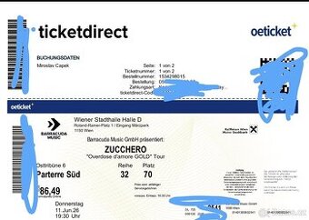 2 vstupenky na Zucchera 11/6