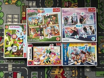 5x puzzle (tlapková patrola, minnie mouse, Máša a medvěd…)