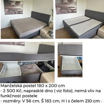 Manželská postel 180 x 200 cm