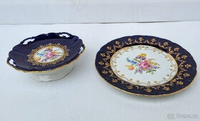 Talíř + mísa. Porcelán Loučky. Kobalt.