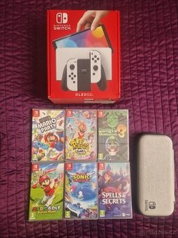 Nintendo Switch (OLED model) White + 6her + Pouzdro