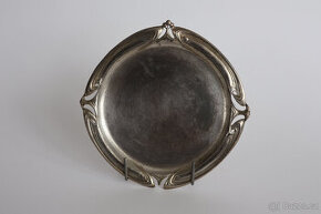 secesní talířek postříbřený, tác, starožitný starý