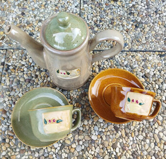 Konvice na čaj + 2x šálek - přátelská souprava, keramika
