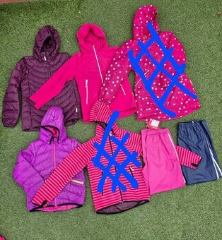 5x bunda + 2x oteplováky, vel. 140,146,152